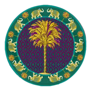 Italian Green and Purple Placemat With Elephants and Palm Tree