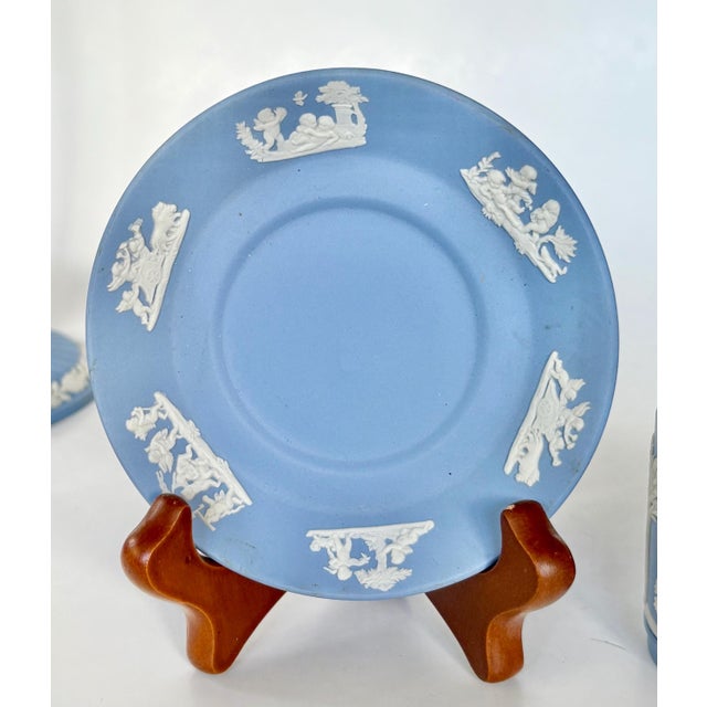 Wedgwood Vintage Wedgwood Jasperware Demitasse Cup and Saucer – Glazed Interior - Pale Blue Espresso Set For Sale - Image 4 of 6