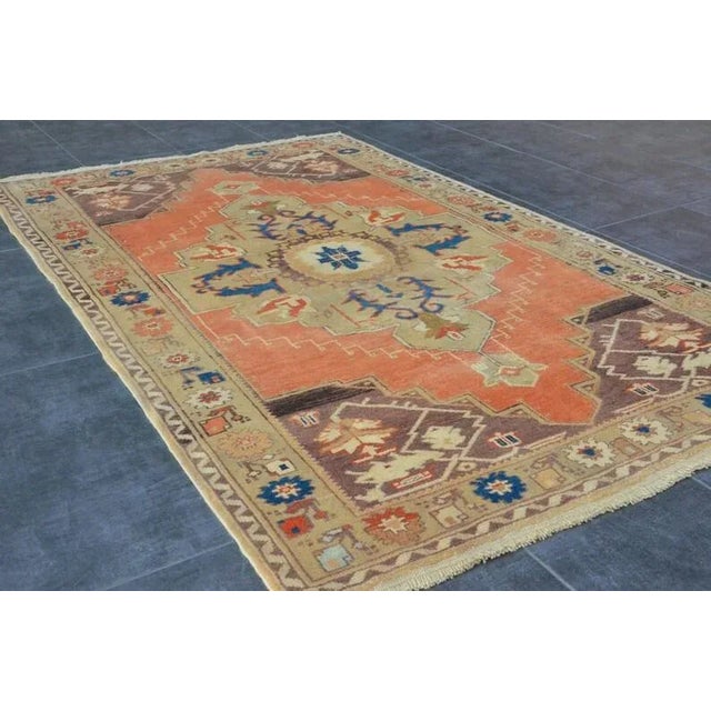 1960s 4x6 Oushak Red Wool Carpet For Sale - Image 10 of 11