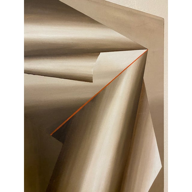 Wood Modernist Minimalist Abstract Trompe L'œil Original Oil Painting on Canvas For Sale - Image 7 of 10