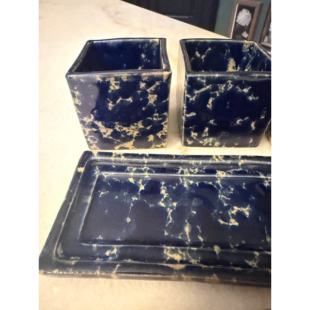 1960s Mid-Century Modern Bennington Potters Blue Agate Square Condiment Set by David Gil For Sale - Image 9 of 12