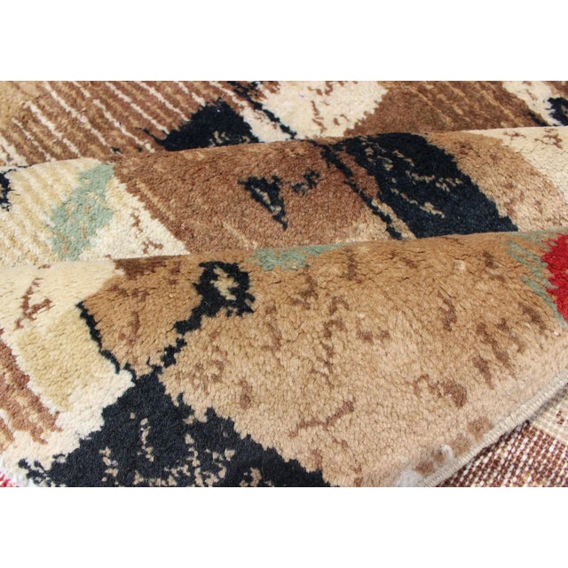 Mid 20th Century Mid-Century Modern Rug With Jagged Stripes and Block Design in Brown and Red For Sale - Image 9 of 12