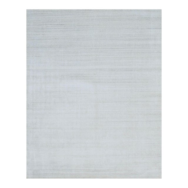 5x8 Xena Maya Ivory Solid Minimalist Modern Handmade Wool & Viscose Carpet Rug For Sale