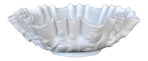 Vintage White Ruffled Glass Floral Bowl