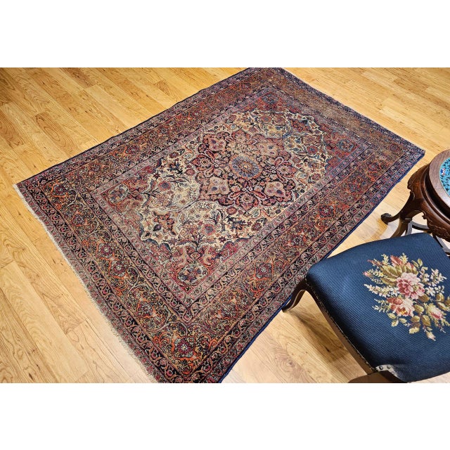 19th Century Persian Kashan Rug, Hand-Knotted Wool, Floral Pattern, Ivory & Saffron,5x7 For Sale In Chicago - Image 6 of 16