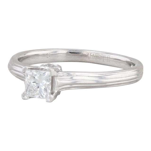 0.47ct Princess Diamond Solitaire Engagement Ring 18k White Gold Size 6.75 For Sale