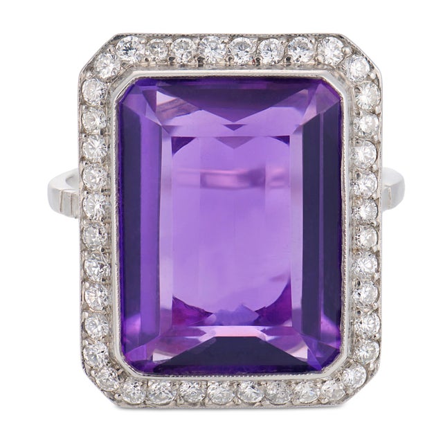Contemporary Contemporary 9.45 Carat Amethyst Diamond Platinum Cocktail Ring, Size 7.5 For Sale - Image 3 of 6