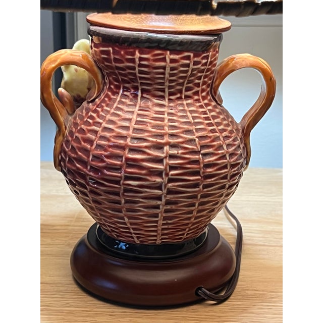 Vintage Barbotine Table Lamp With Wicker Shade For Sale In Chicago - Image 6 of 12