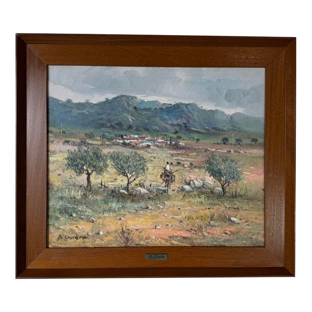 1960s Vintage B. Andreu Countryside Landscape Oil on Canvas Painting, Framed For Sale