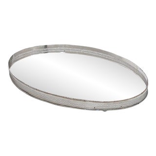 Large English Silver Oval Gallery Serving or Drinks Tray For Sale