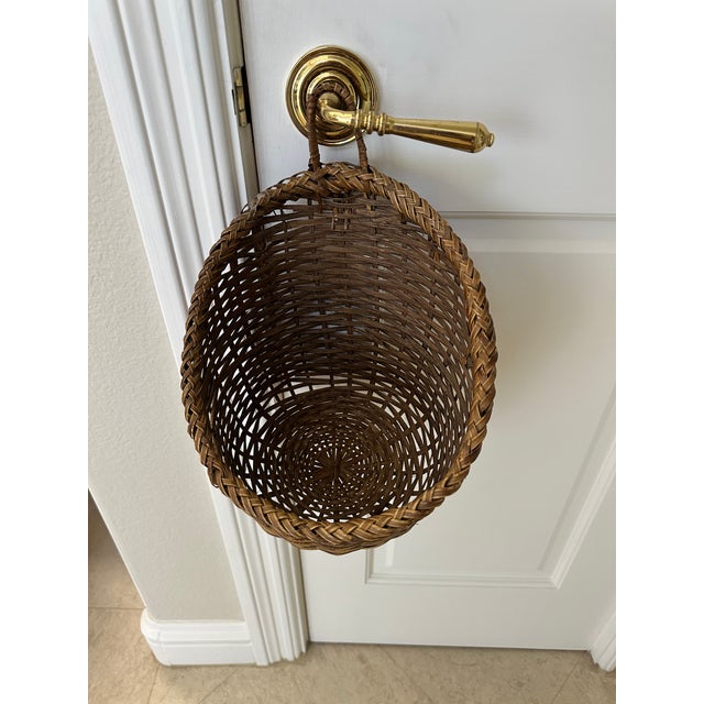 Mid 20th Century Vintage French Mid-Century Woven Rattan Wall Basket For Sale - Image 5 of 12