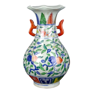 Chinese Vintage Ceramic Vase,Ming Dynasty Xuande Marked Blue and White Famille Verte Porcelain Yuhuchun Vase Hand Painted Flowers Pattern