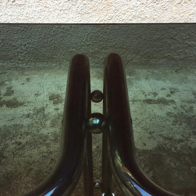 Glass Mid-Century Modern Italian Chrome Dining Table with Smoked Top, 1970s For Sale - Image 7 of 16