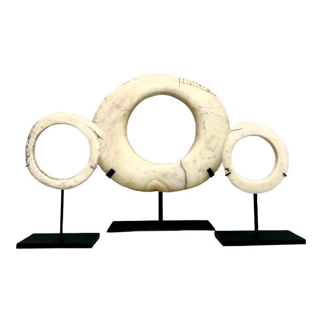 Antique Mounted New Guinea Abelam Currency Shell Rings- a Set of 3 For Sale