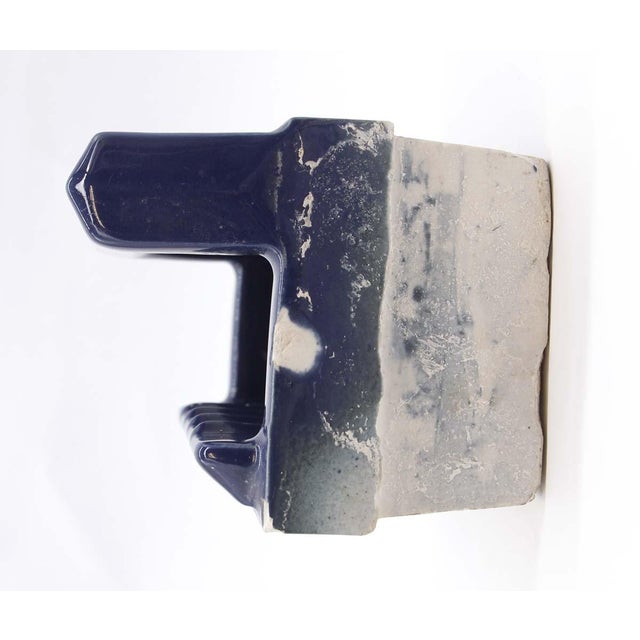 Ceramic Vintage Navy Blue Ceramic Recessed Soap Dish For Sale - Image 7 of 11