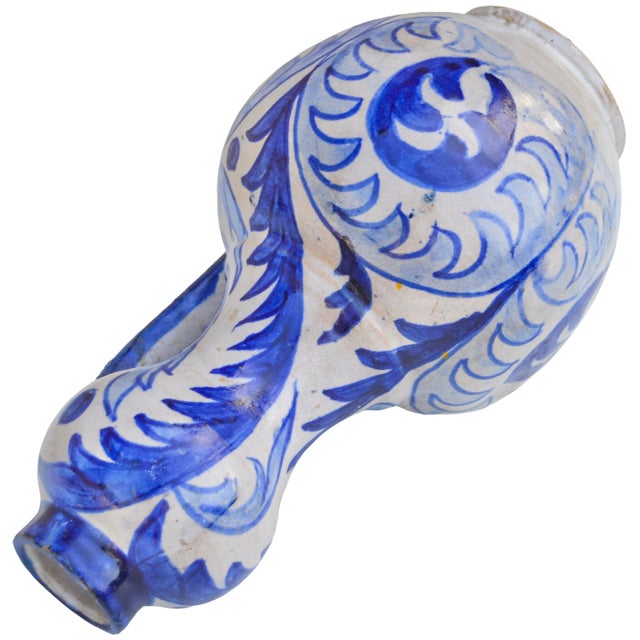 Mid 20th Century Mid 20th Century Handcrafted Blue Andalusian-Patterned Ceramic Vase W/ Handle For Sale - Image 5 of 8