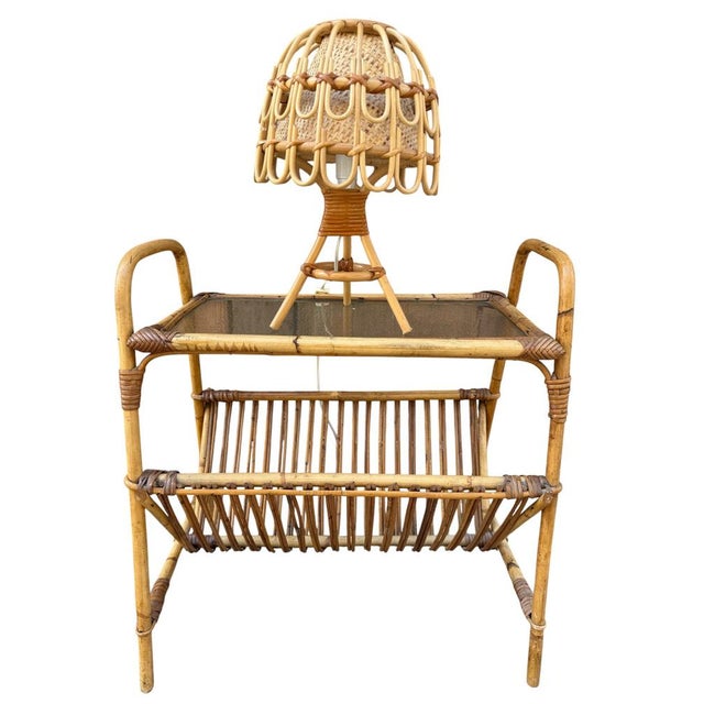 Mid-Century Modern Italian Rattan Side Table, 1950s For Sale - Image 3 of 14