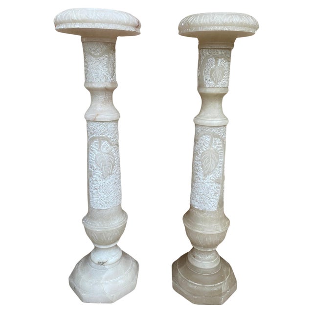 Italian Empire Carved Carrara Marble Pedestal Tables, 1890s, Set of 2 For Sale - Image 10 of 18
