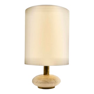 1970s Mid Century Modern Travertine & Brass Table Lamp Base For Sale