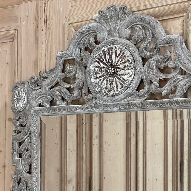 Wood Antique Renaissance Carved and Whitewashed Wood Mirror For Sale - Image 7 of 12