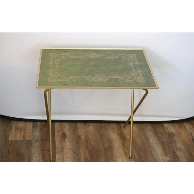 Green and Gold English Regency Design 1960s Tray Tables With Rolling Stand For Sale - Image 13 of 17