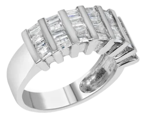 .925 Sterling Silver 1.0 Cttw Baguette Cut Diamond Vertical Channel Fluted Multi-Row Unisex Fashion Wedding Ring (H-I Color, I1-I2 Clarity) - Size 7