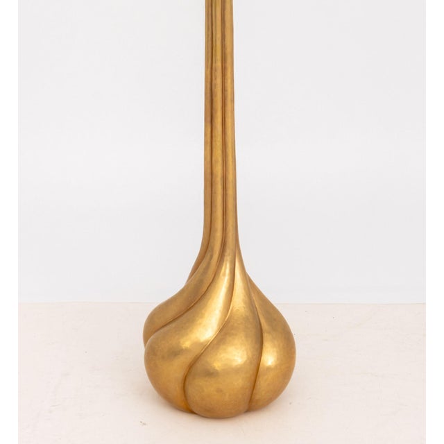 Pair of Robert Kuo Spiral Bulb Form Gilt Brass Floor Lamps For Sale In New York - Image 6 of 10