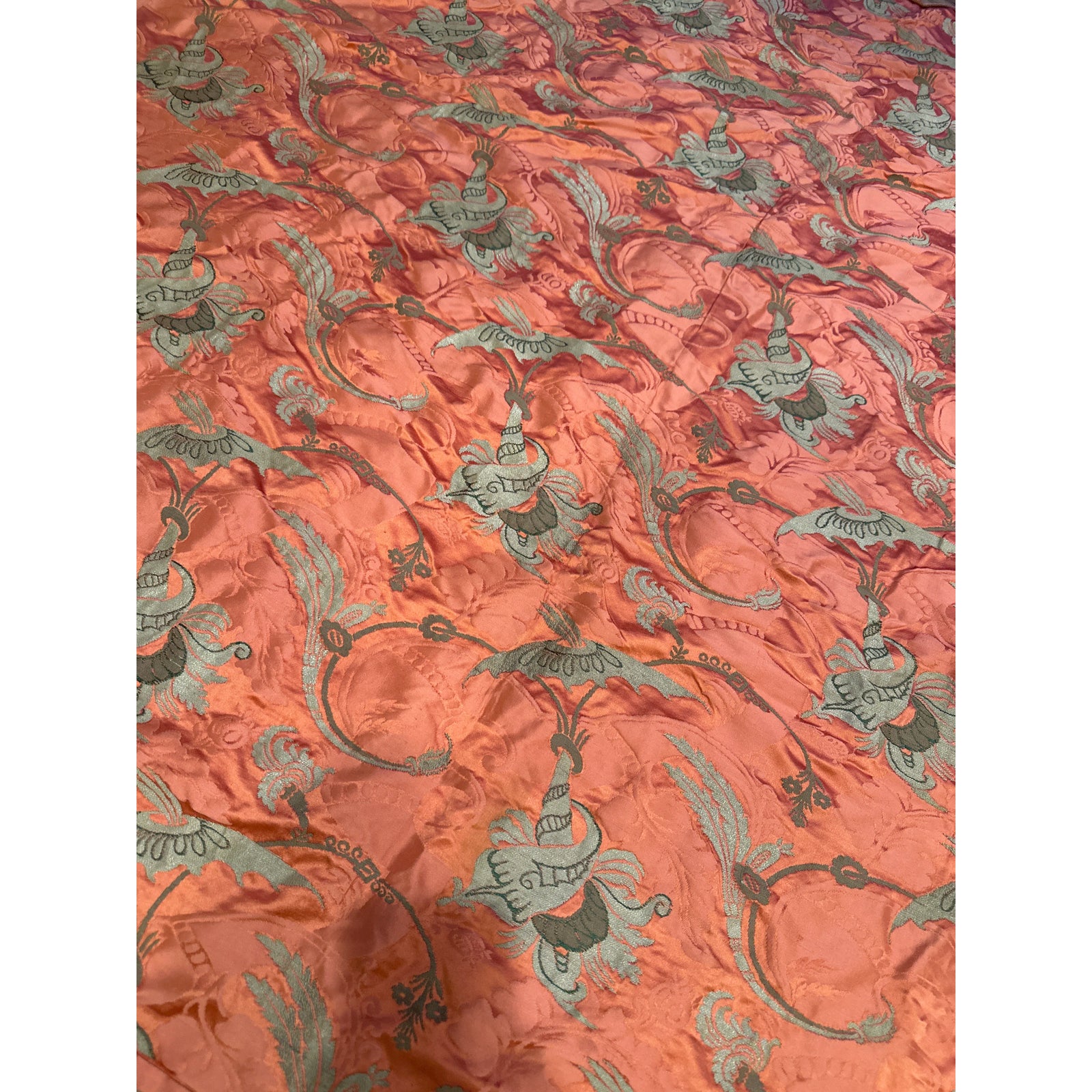 Vintage Pink With Silver Thread Pattern Fabric | Chairish