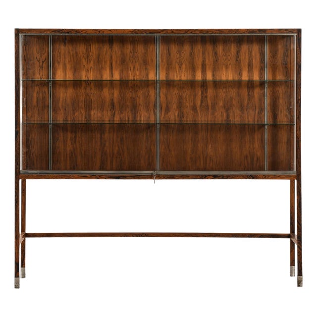 Large Vintage Display Cabinet in Rosewood and Steel and Glass, 1960s For Sale