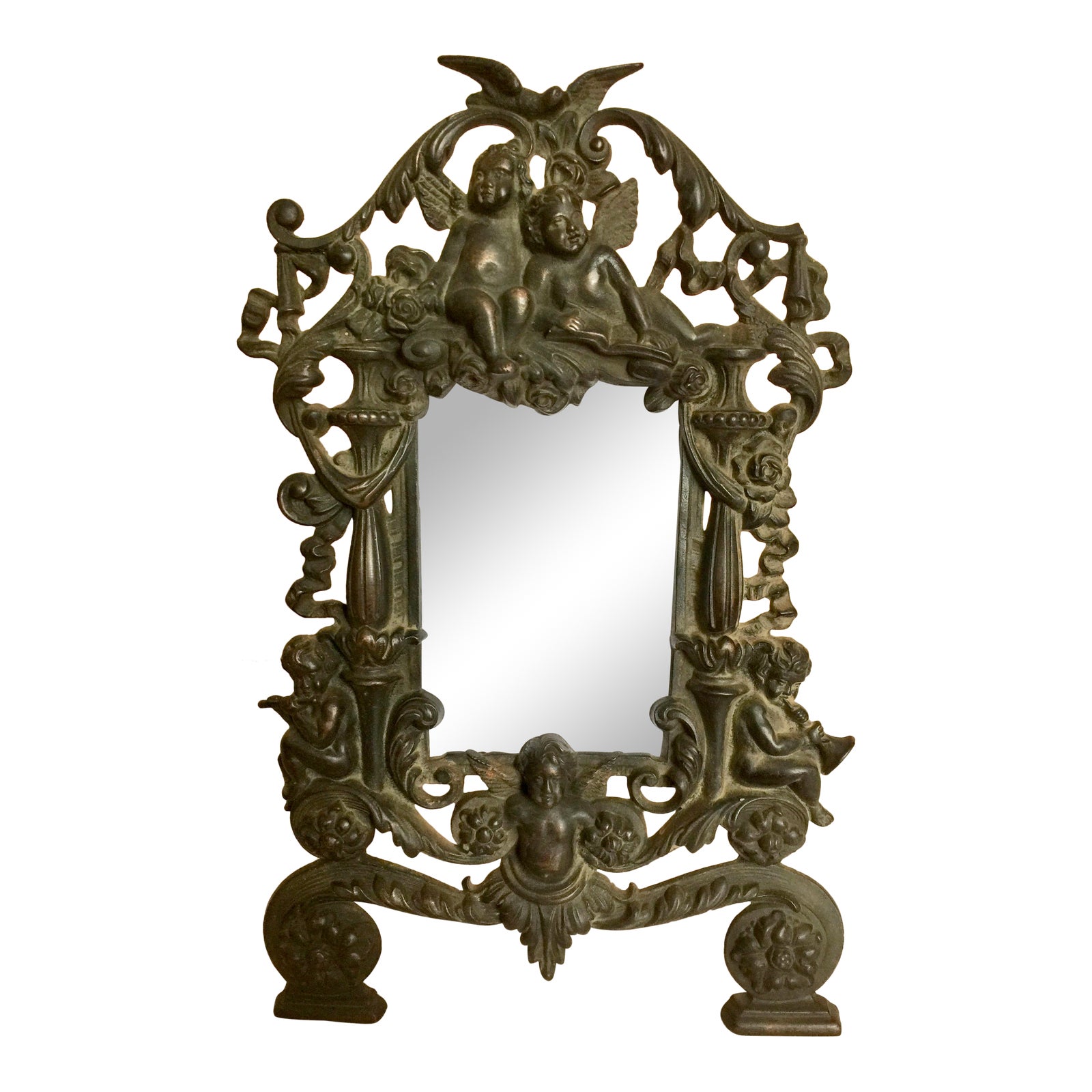 Late 19th Century Cherub Victorian Cast Iron Tabletop Mirror Chairish