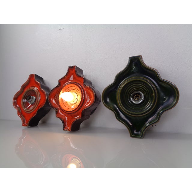 Green Pop Art German Ceramic Wall Lamps, 1970s, Set of 3 For Sale - Image 8 of 18