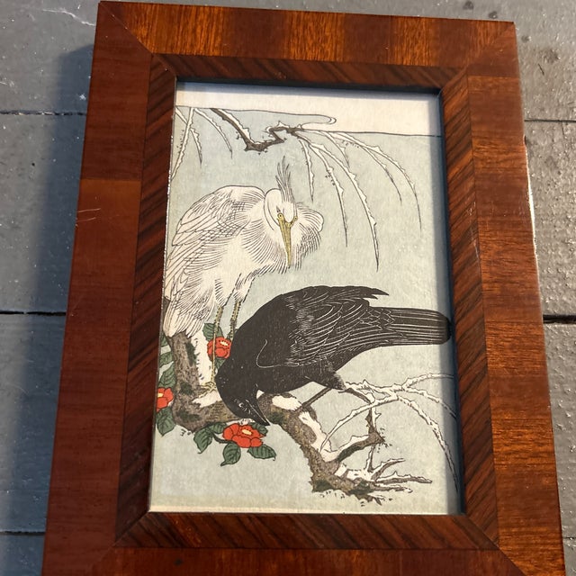 1970’s original wood block print of crow and heron in snow. Measures 4x6 or 6x8 framed. Check out my shop Robins Egg...