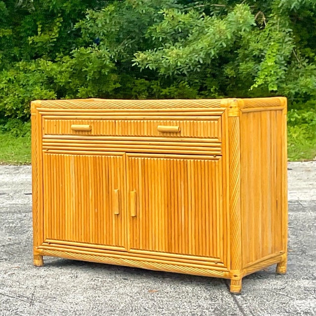 Late 20th Century Vintage Coastal Twisted Pencil Reed Credenza For Sale - Image 4 of 7