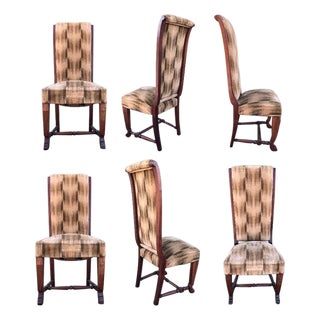 20th Century Set of Six Deco Dark Walnut Refinished Tall Back Dining Chairs For Sale