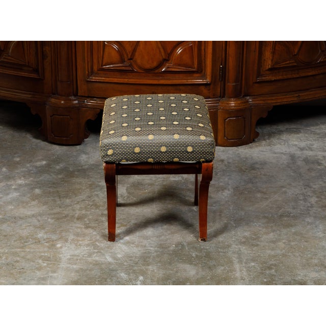 Biedermeier Period 19th Century Walnut Stool with Gilt Rosettes and Upholstery For Sale - Image 9 of 9