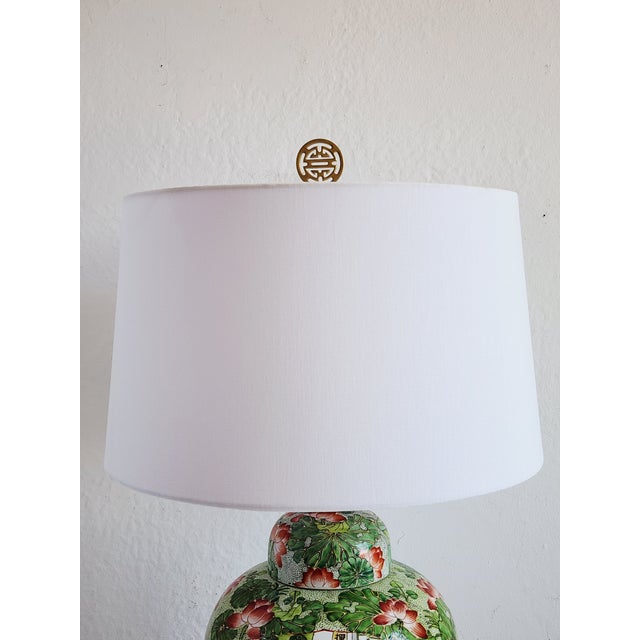 Wood Vintage Maitland-Smith Famille Verte Ginger Jar Table Lamp For Sale - Image 7 of 12