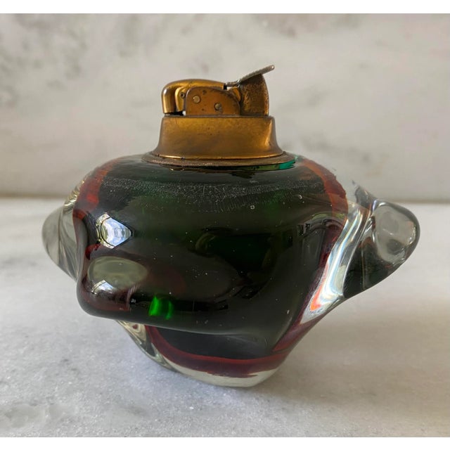 Vintage Green Amber Murano Glass Paperweight/Table Lighter For Sale - Image 13 of 13