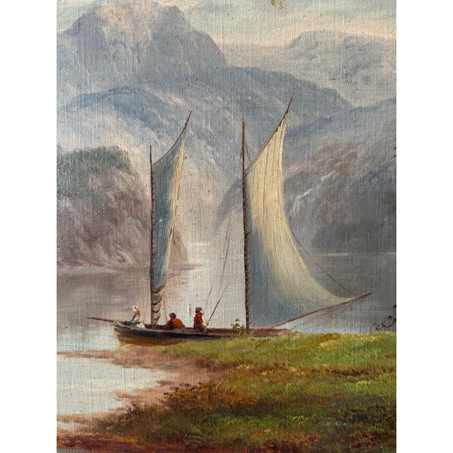 Mid 20th Century Vintage Romantic Landscape Oil Painting, Signed John Pollins, Ornate Giltwood Frame For Sale - Image 5 of 5