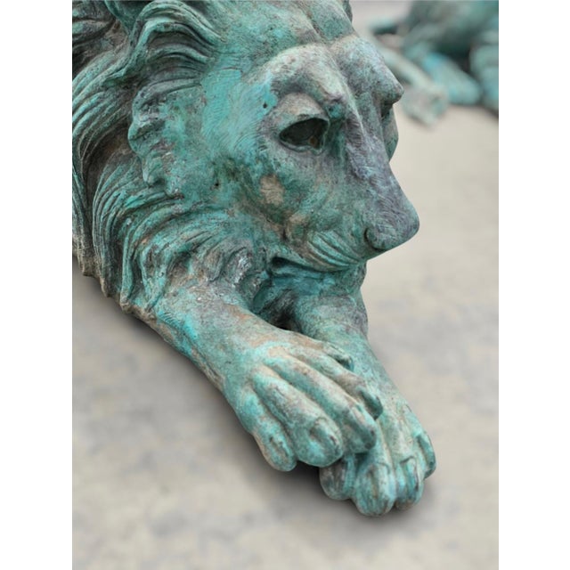 Figurative 1960s Large Bronze Lions Statue a-Pair For Sale - Image 3 of 17