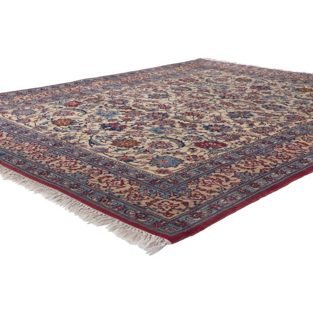 78680 Vintage Persian Isfahan Rug, 05'00 x 06'09. Nestled in the heart of central Iran lies a haven of artistry and...