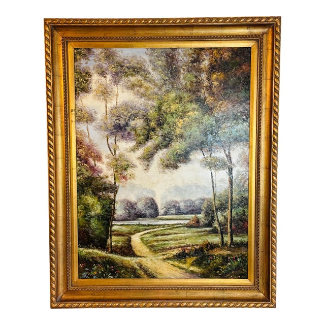 L. Stephano, Oil on Canvas Impressionist Landscape With Gilded Ornate Wood Frame, 2003 For Sale