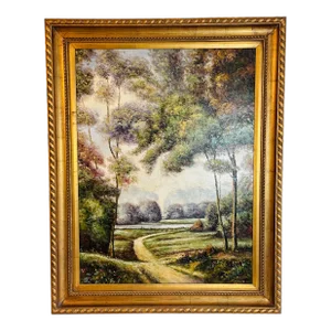 L. Stephano, Oil on Canvas Impressionist Landscape With Gilded Ornate Wood Frame, 2003