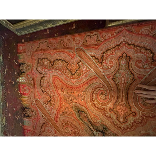 Textile Antique 19th Century Indian Kashmir Paisley Shawl 68” Square Woven Textile Wall Hanging [Tv] For Sale - Image 7 of 9
