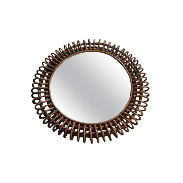 Rattan and Bamboo Round Wall Mirror by Franco Albini, 1960s For Sale - Image 15 of 15