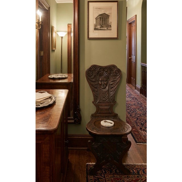 Antique Italian Renaissance Revival Walnut Sgabello Hall Chair For Sale - Image 9 of 12