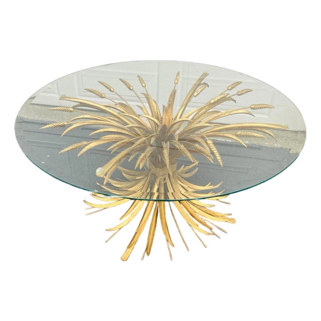 1960s Golden Sheaf of Wheat 36 Inch Cocktail Table For Sale