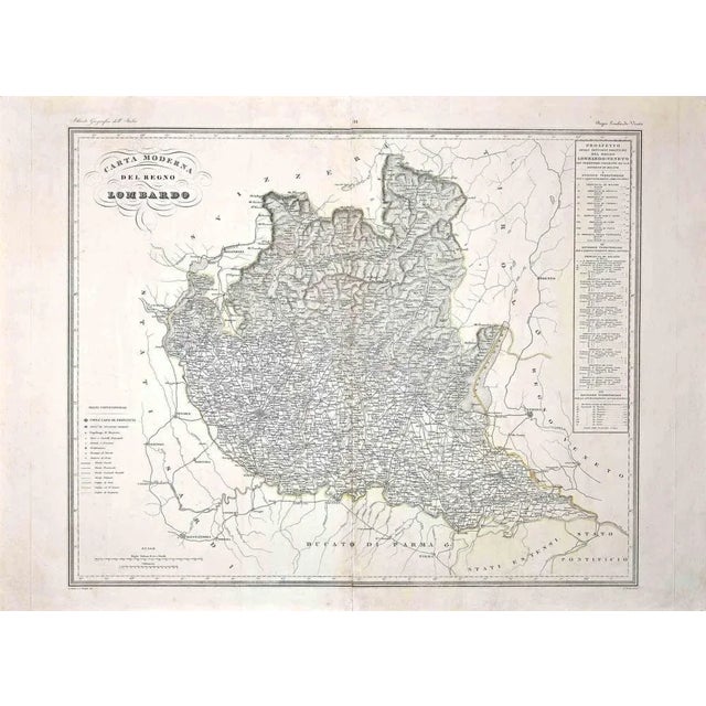 The Map of Lombardy is an original etching realized by an anonymous artist. Fair conditions, the folding line of the...