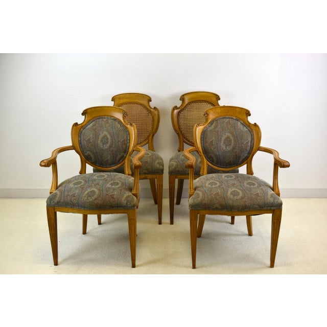 1950s Vintage Louis XVI Style Country French Provincial Solid Oak Cane & Upholstery Back Fluted Legs Chairs - Set of 4 For Sale - Image 12 of 12