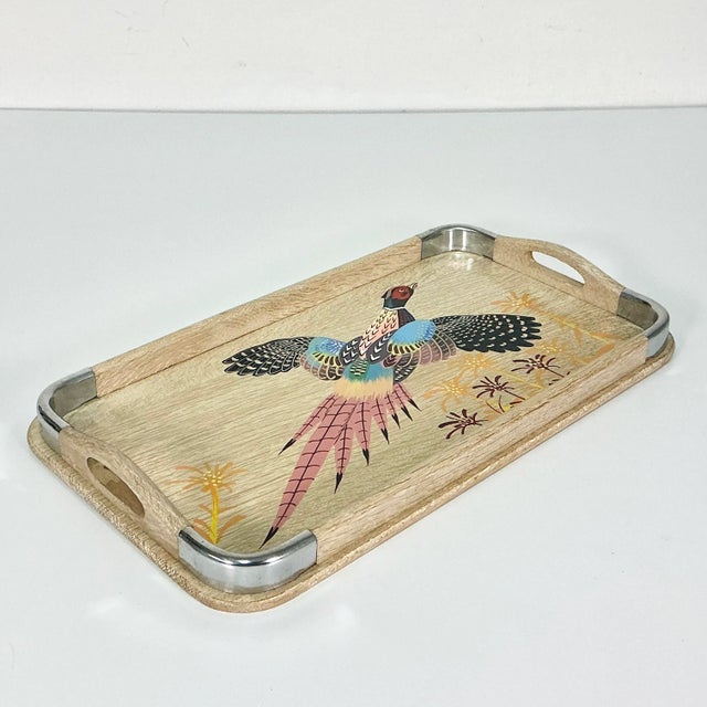 1960s Vintage Rustic Farmhouse Boho Chic Large Cerused Oak Pheasant Tray, Small, Thanksgiving For Sale - Image 10 of 10