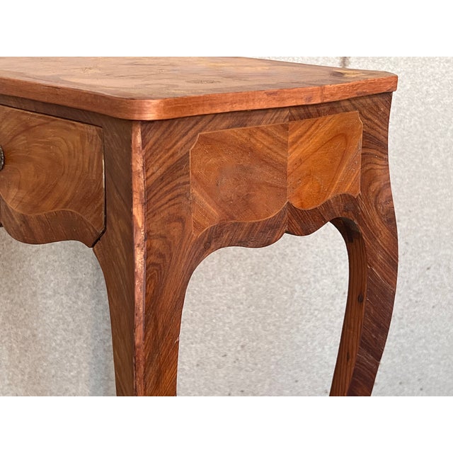 Brown 19th Century Style French Louis XV Marquetry Side Table or Nightstands, a Pair For Sale - Image 8 of 10
